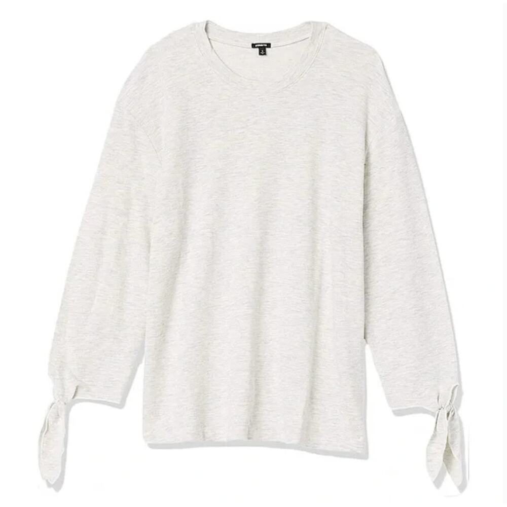 Monrow Tie Sleeve‎ Sweatshirt in Ash Featherweight Cotton Blend Size X-Small